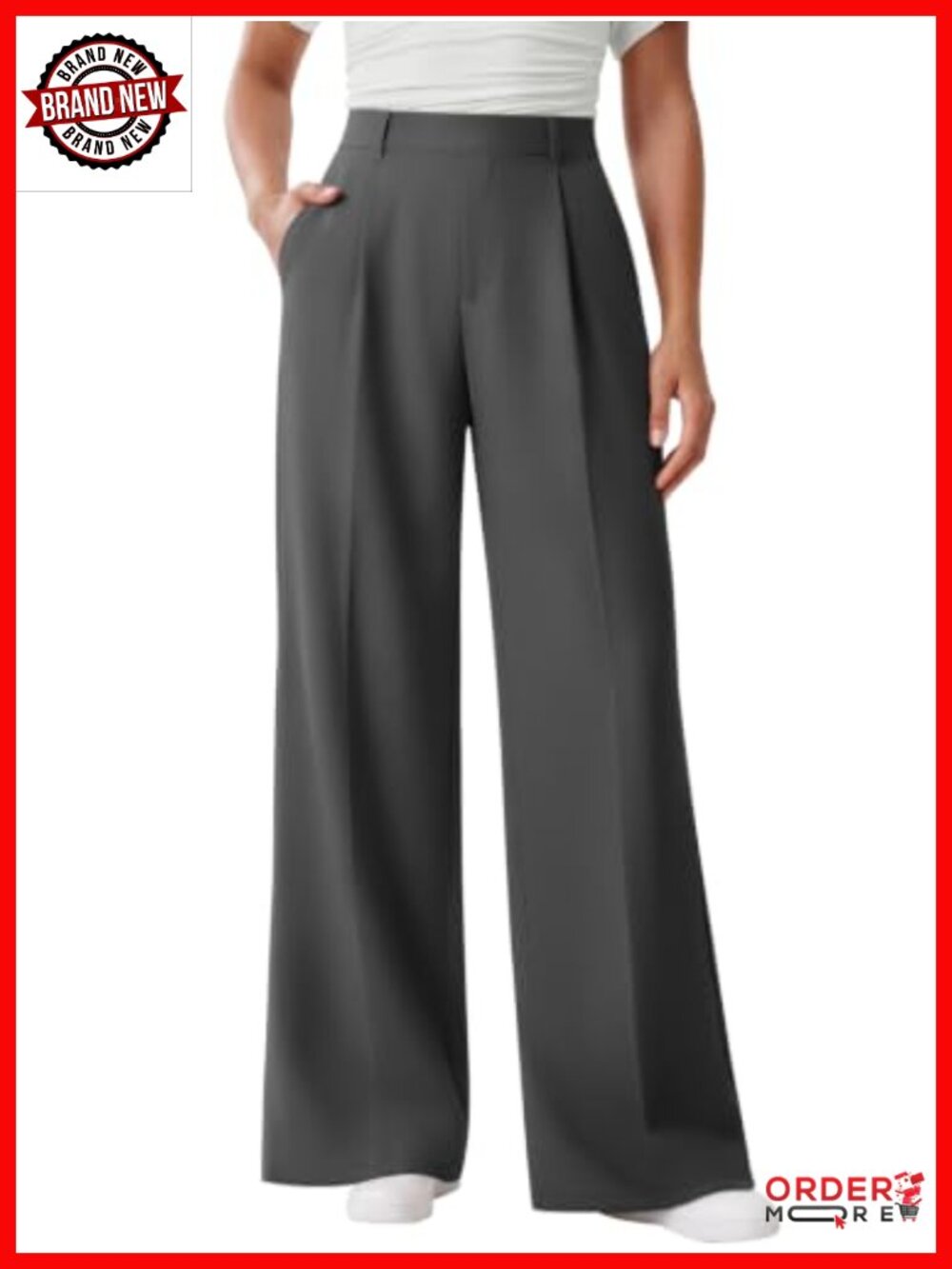 Women's High Waisted Stretchy Pull On Wide Leg Dress Pants Work Trousers
